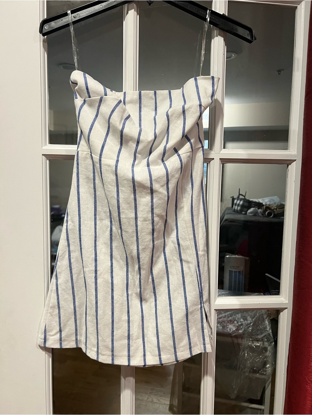 Striped Blue and White Strapless Mini Dress